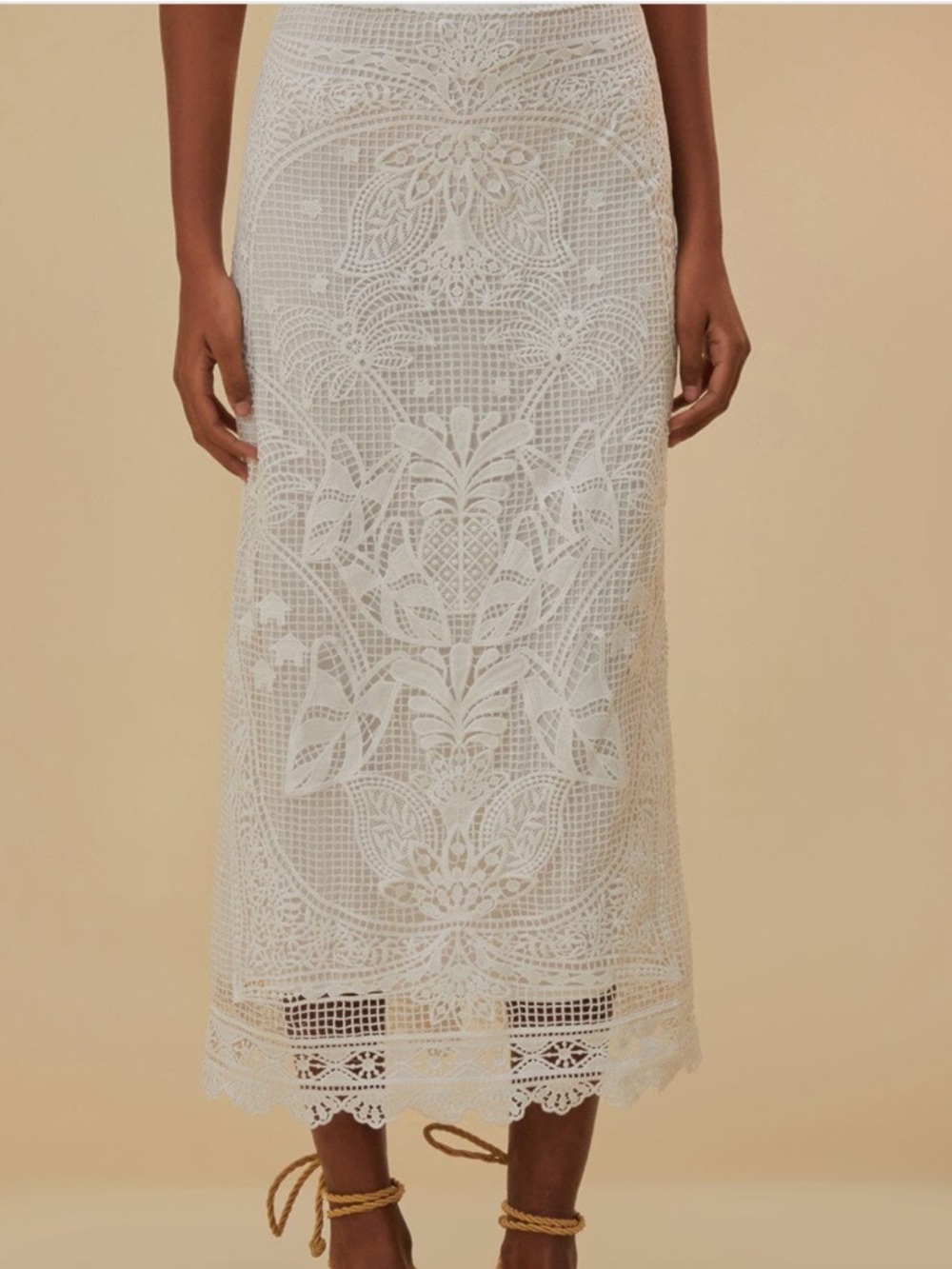 White Guipure Midi Skirt- FARM rio
